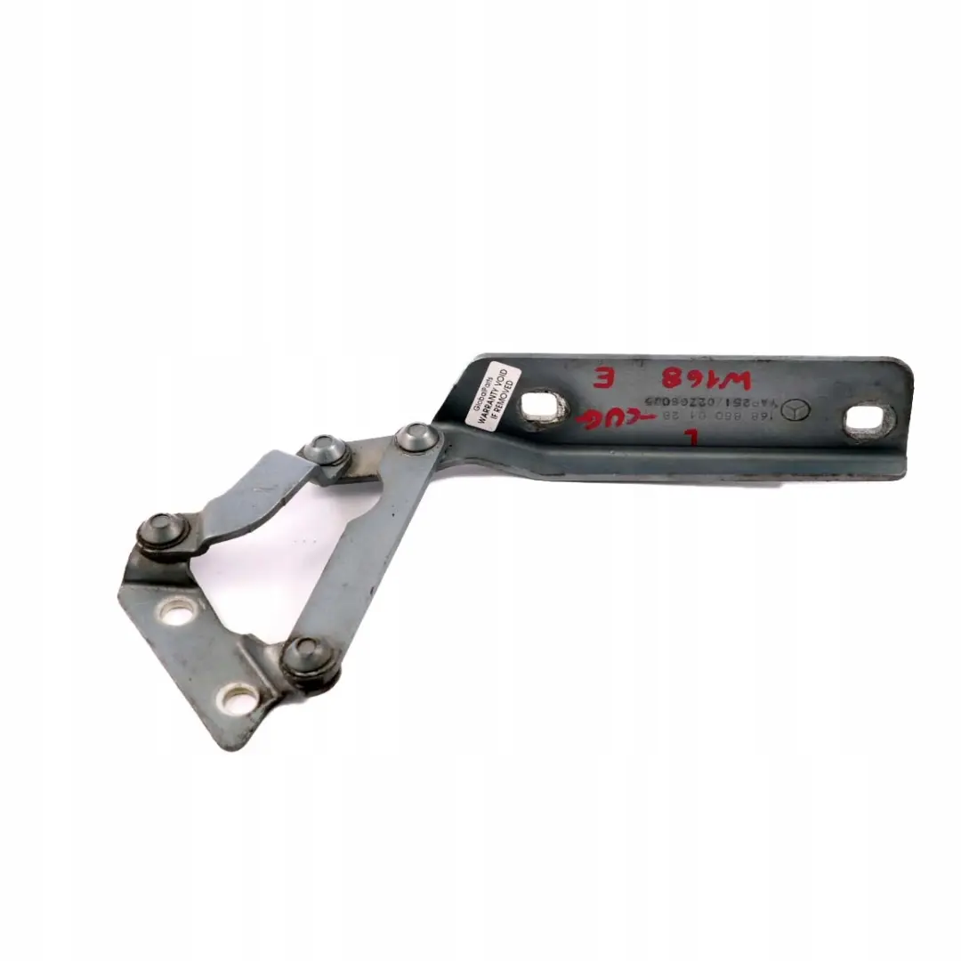 Mercedes-Benz A W168 Hinge Left N/S Hood Bonnet Front Cumulus Grey - 757 to with Part number A1688800228 Mercedes-Benz A W168 Hinge Left N/S Hood Bonnet Front Cumulus Grey - 757 - SKU A1688800128-CUG - Part number A1688800228