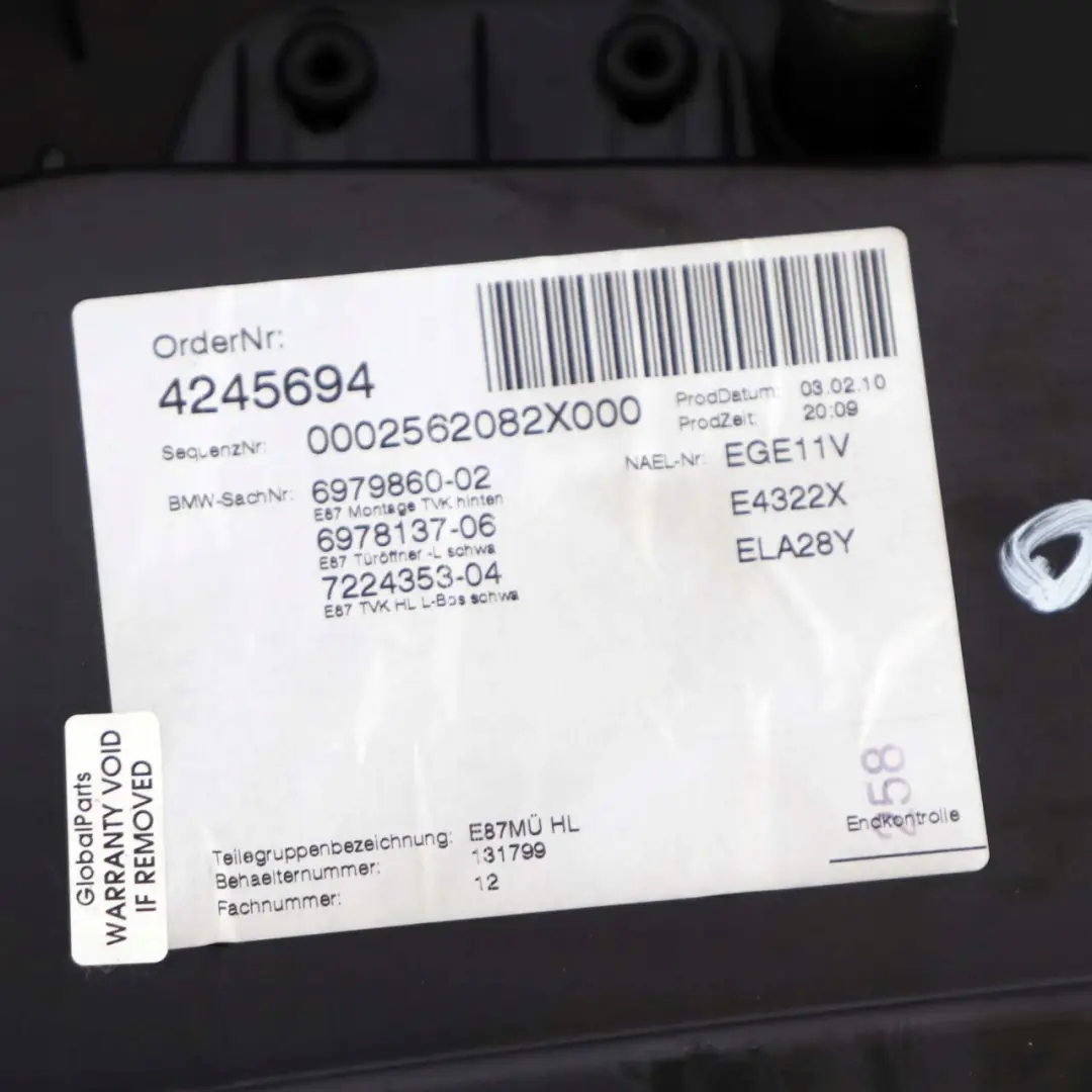 BMW 1 Series E87 LCI Rear Left N/S Door Card Lining Panel Leather Boston Black - SKU 7224353 - Part number 7224353