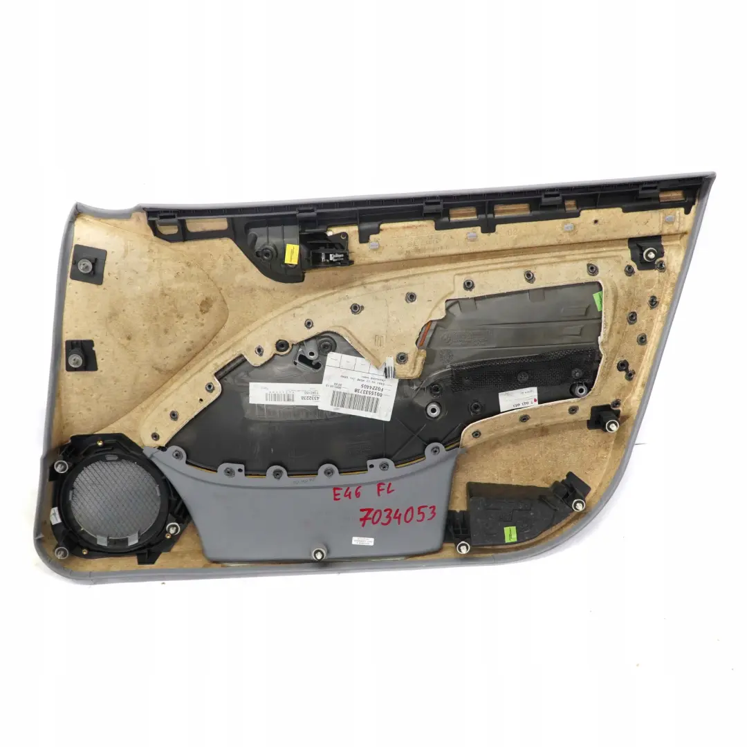 Front Left N/S Trim Panel Door Card Cloth Fabric Grey to BMW 3 E46 Saloon Touring with Part number 7043053 BMW 3 E46 Saloon Touring Front Left N/S Trim Panel Door Card Cloth Fabric Grey - SKU 7043053 - Part number 7043053
