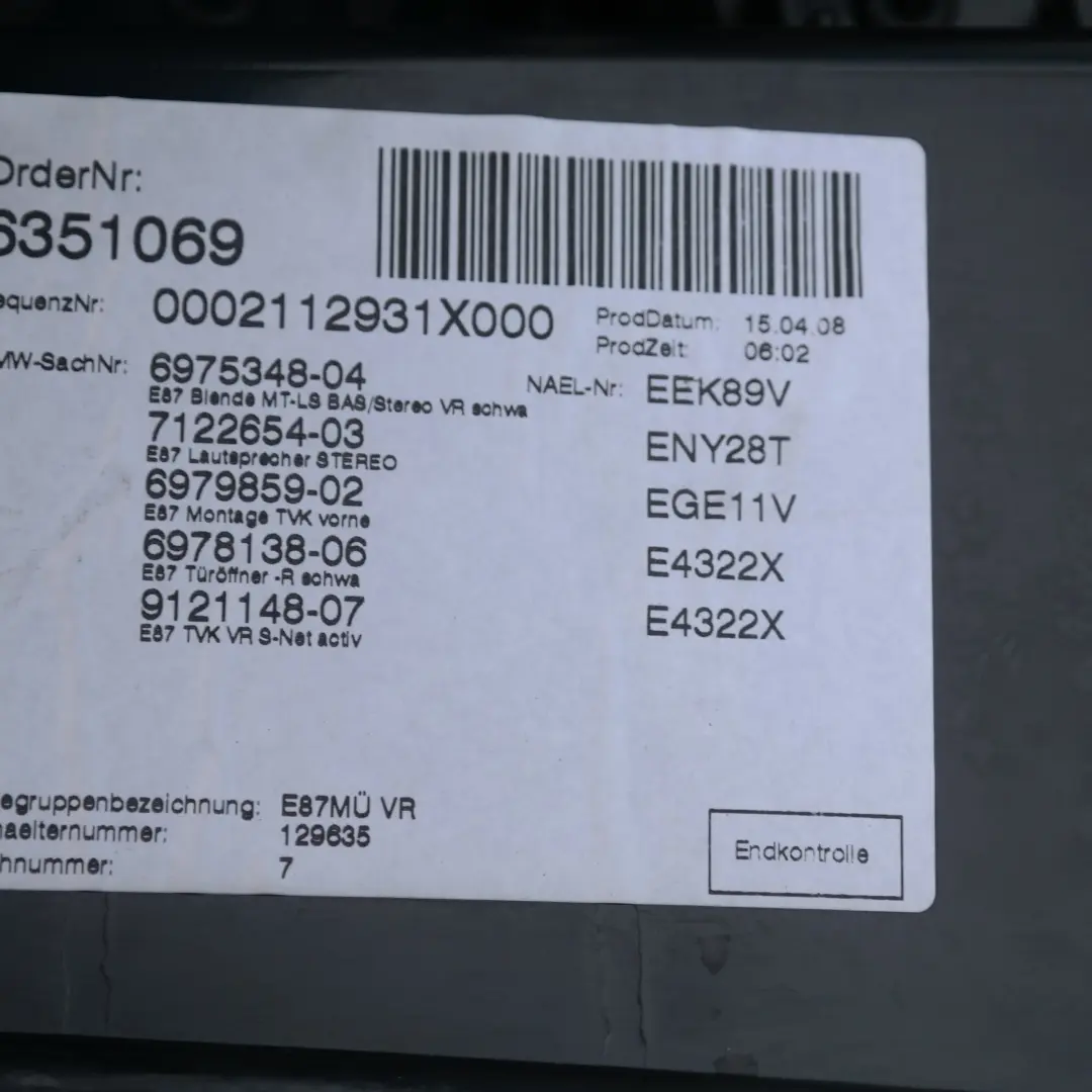 BMW 1 Reihe E87 LCI E87N Türverkleidung Stoff vorn rechts ACTIVE BLUE - SKU 9121148 - Teilenummer 51419121148
