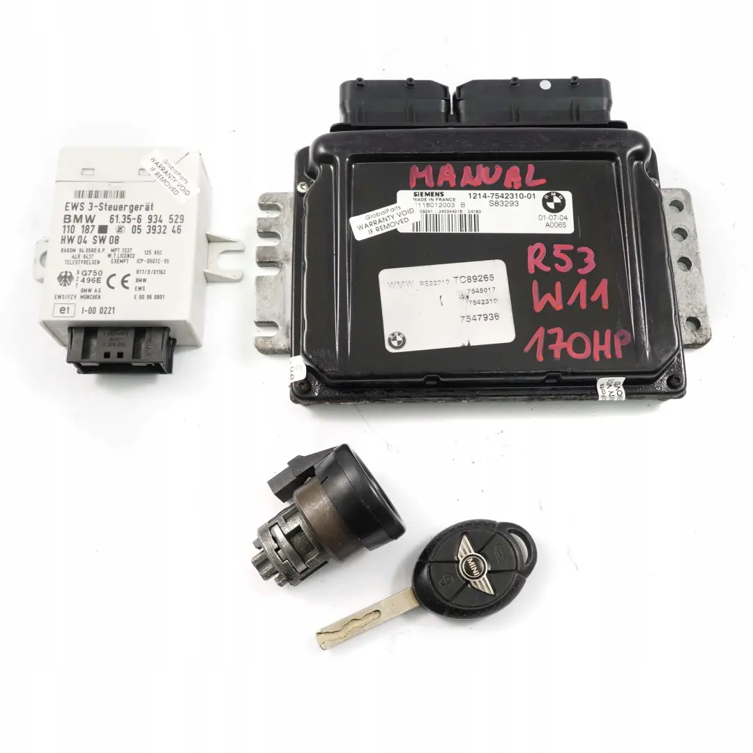 170PS Benzin W11 Steuergerät 7542310 + EWS3 + Schlüssel für Mini Cooper S R53 W11 mit Teilenummer 7557395 Mini Cooper S R53 W11 170PS Benzin W11 Steuergerät 7542310 + EWS3 + Schlüssel - SKU 7542310-6 - Teilenummer 7557395