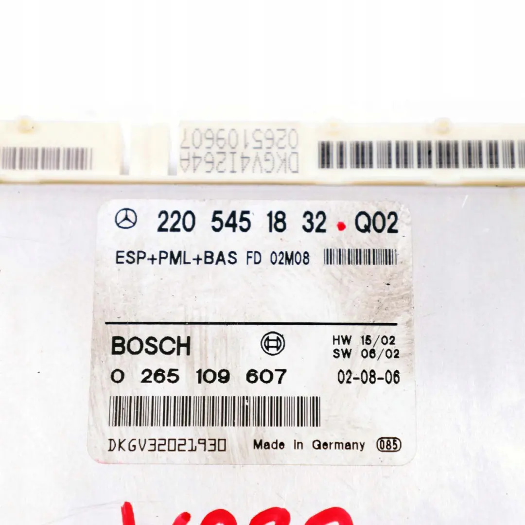 Mercedes-Benz CL S C215 W220 ESP PML BAS Control Unit Module ECU to with Part number A2205451832 Mercedes-Benz CL S C215 W220 ESP PML BAS Control Unit Module ECU - SKU A2205451832 - Part number A2205451832