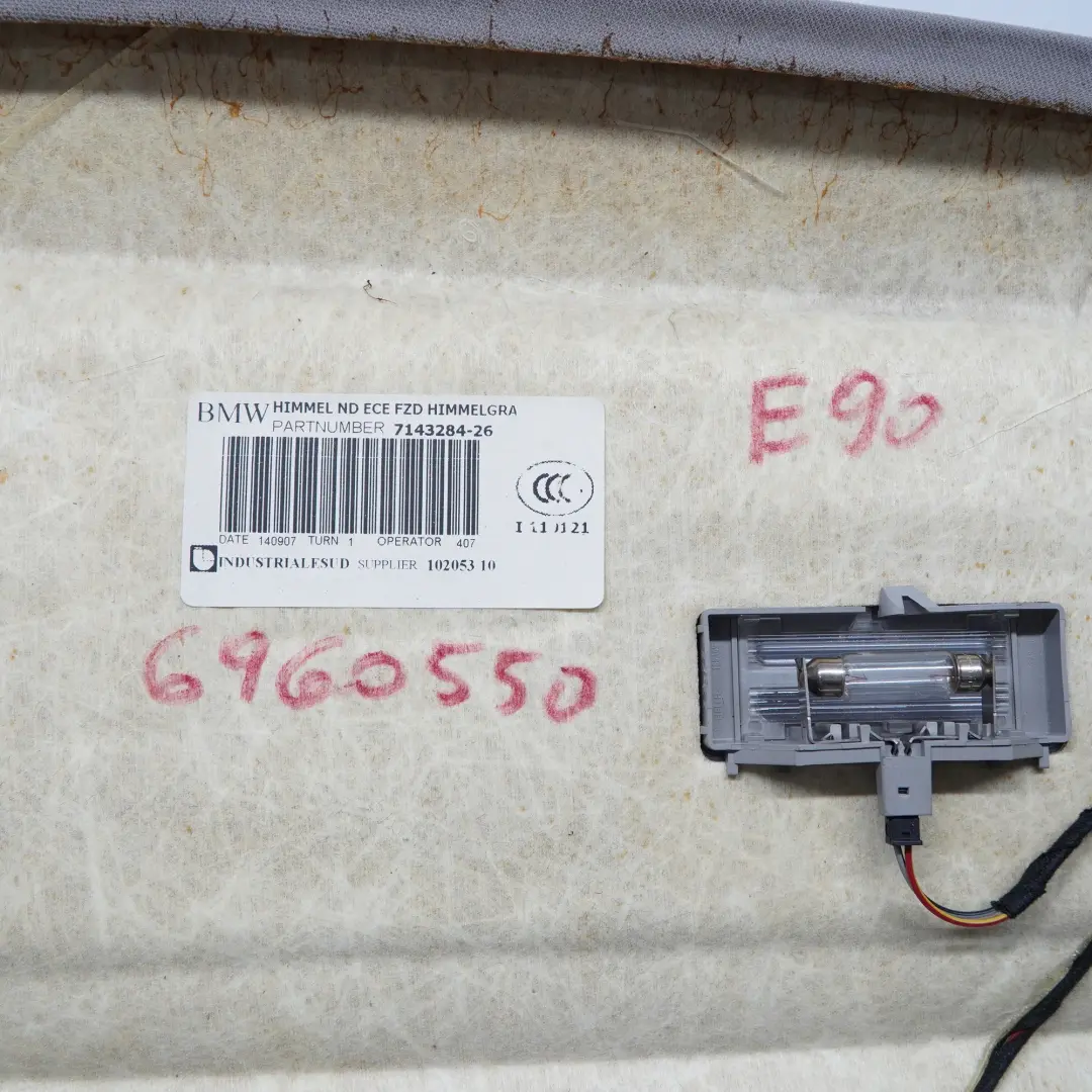 Genuine BMW 3 Series E90 Saloon Headlining Moulded Roof Lining Grey Grau 7143284 to with Part number 6960550 Genuine BMW 3 Series E90 Saloon Headlining Moulded Roof Lining Grey Grau 7143284 - SKU 6960550 - Part number 6960550