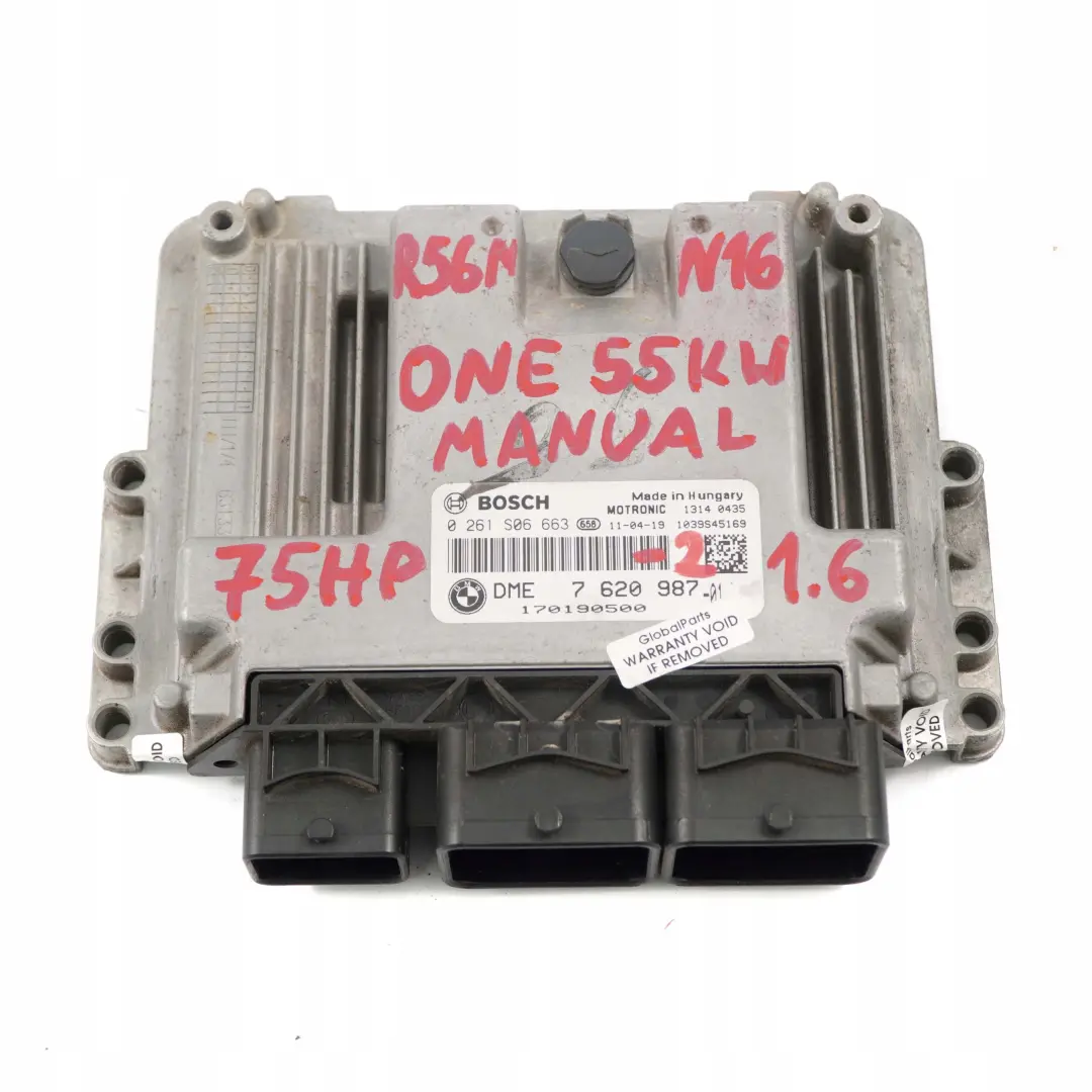 55kW N16 1.6 75HP Engine ECU Kit DME CAS 3 + Key to Mini R56 LCI One with Part number 7620987 Mini R56 LCI One 55kW N16 1.6 75HP Engine ECU Kit DME CAS 3 + Key - SKU 7620987-2 - Part number 7620987