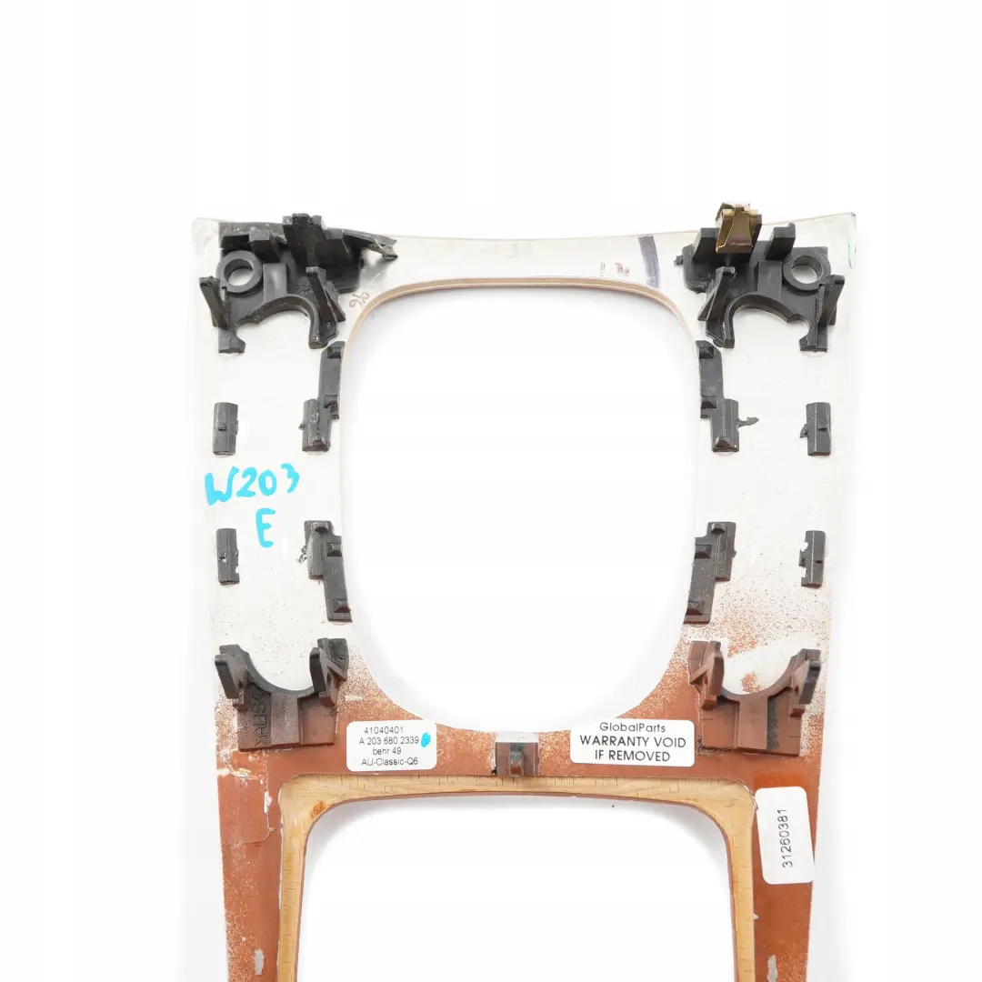 Mercedes-Benz W203 Centre Console Trim Frame Cover Panel Gear Wood to with Part number A2036802339 Mercedes-Benz W203 Centre Console Trim Frame Cover Panel Gear Wood - SKU A2036802339 - Part number A2036802339