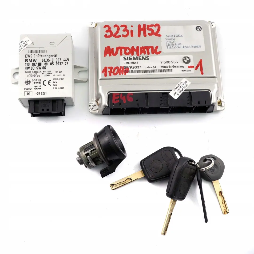 BMW 3 er E46 325i M54 192HP ECU Steuergerät DME 7511570 EWS3 + Schlüssel - SKU 7500255-1 - Teilenummer 7500255