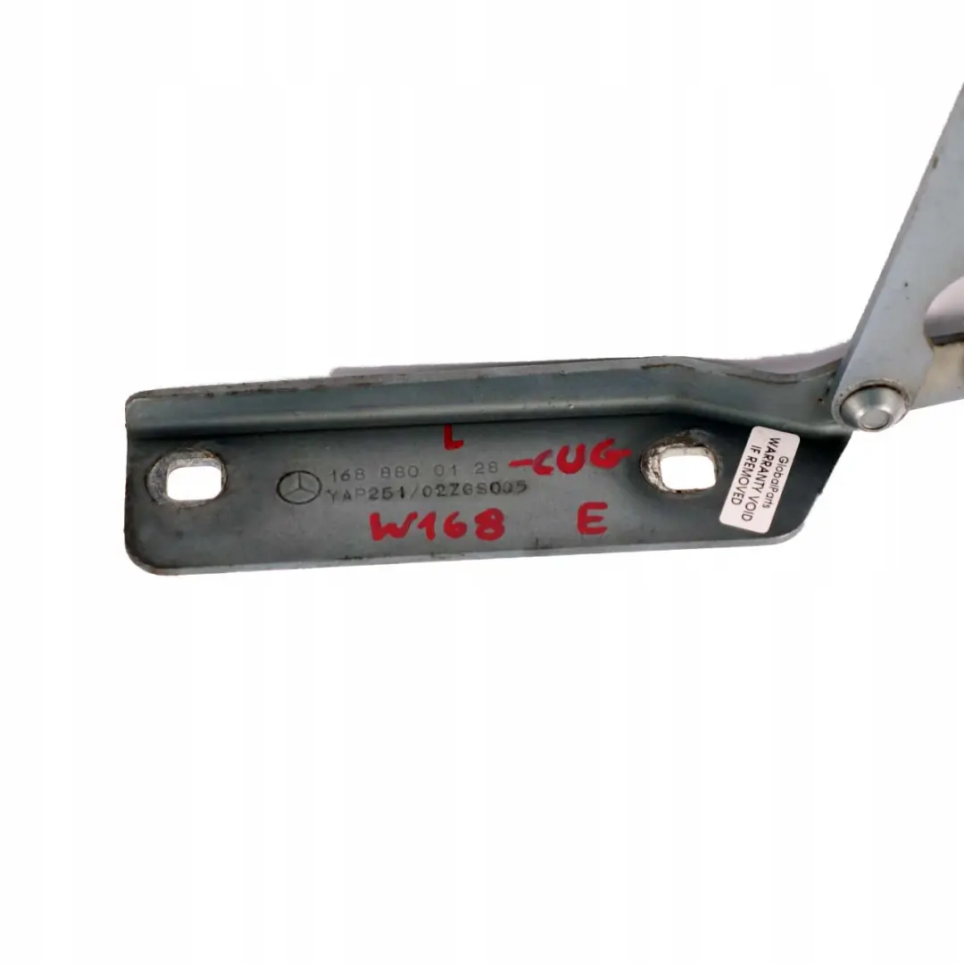 Mercedes-Benz A W168 Cerniera Sinistra N/S Cofano Anteriore Cumulo Grigio - 757 per con numero di parte A1688800228 Mercedes-Benz A W168 Cerniera Sinistra N/S Cofano Anteriore Cumulo Grigio - 757 - SKU A1688800128-CUG - Numero di parte A1688800228
