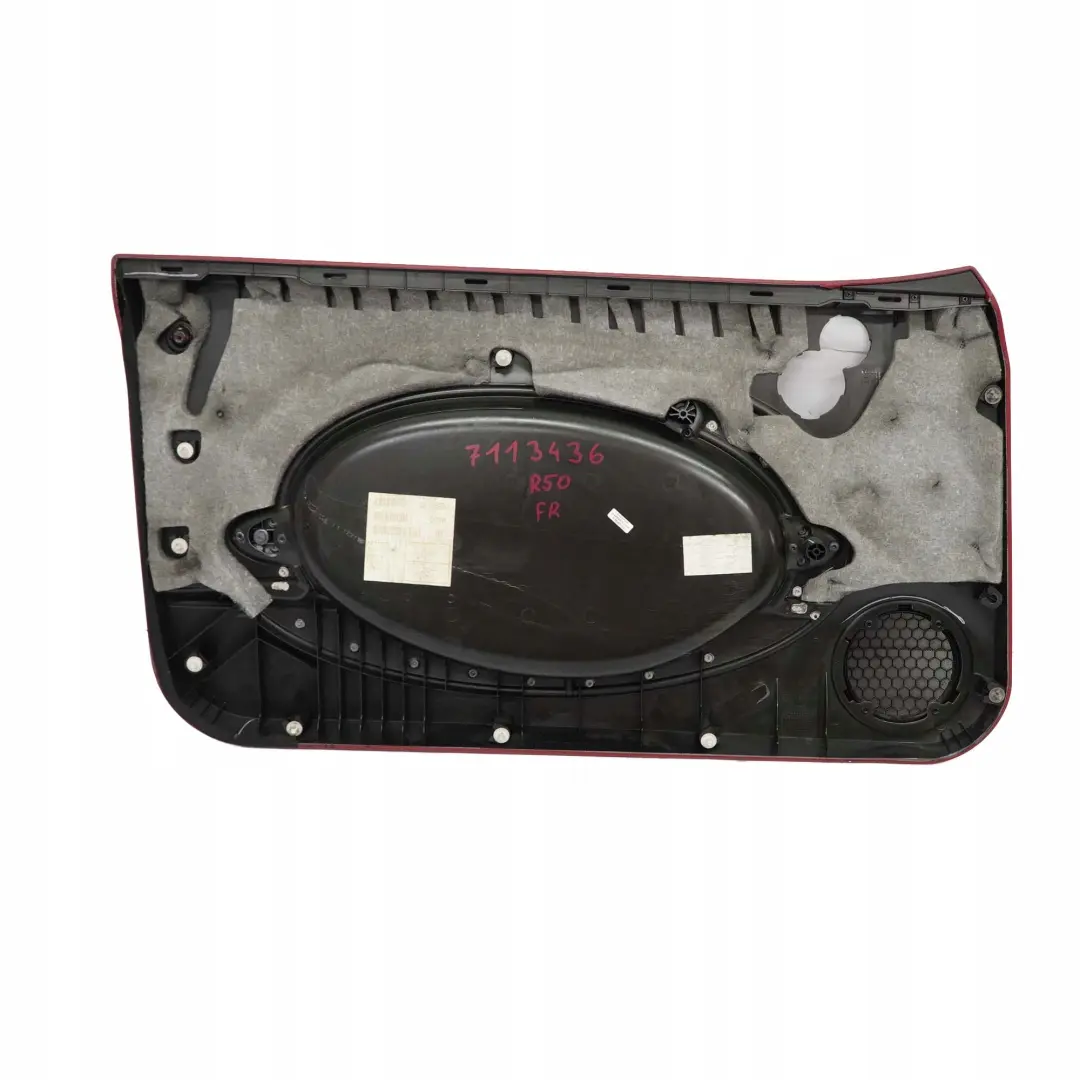 Pannello Porta Anteriore Destro Tartan Rosso Pelle Antracite per Mini R50 con numero di parte 7113436 Mini R50 Pannello Porta Anteriore Destro Tartan Rosso Pelle Antracite - SKU 7113436 - Numero di parte 7113436