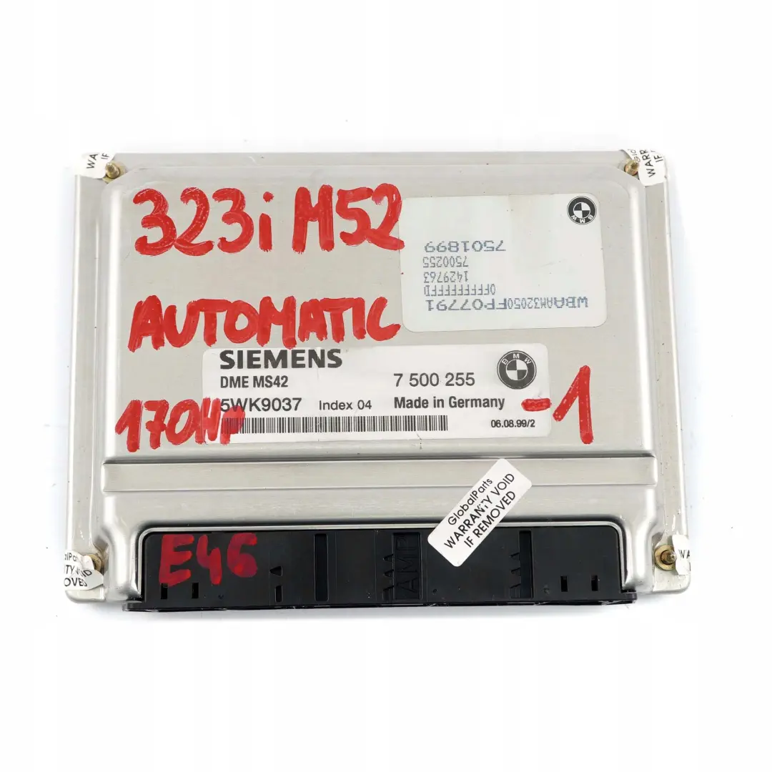 BMW 3 er E46 325i M54 192HP ECU Steuergerät DME 7511570 EWS3 + Schlüssel - SKU 7500255-1 - Teilenummer 7500255
