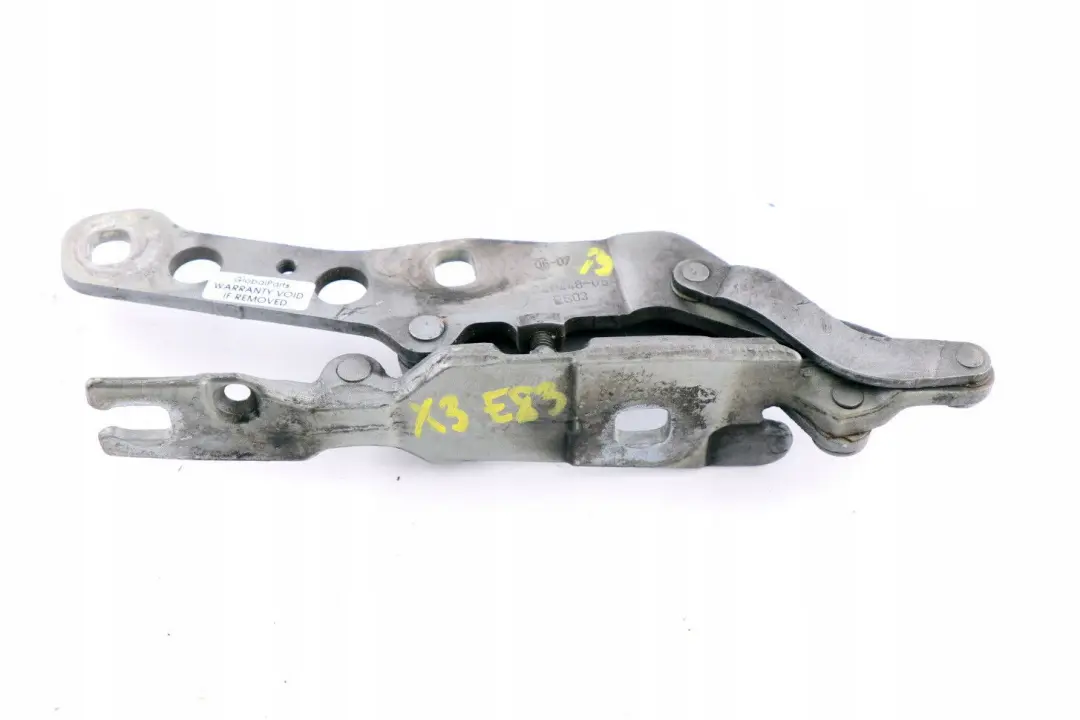 Capo delantero derecho Bisagra Titansilber Plata para BMW X3 E83 con número de pieza 3411448 BMW X3 E83 Capo delantero derecho Bisagra Titansilber Plata - SKU 3411448-3 - Número de pieza 3411448