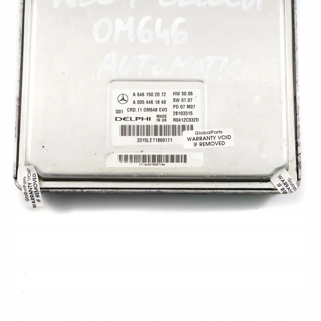 C220CDI Modulo Unidad de Control del Motor Diesel ECU para Mercedes W204 con número de pieza A6461502072 Mercedes W204 C220CDI Modulo Unidad de Control del Motor Diesel ECU - SKU A6461502072 - Número de pieza A6461502072