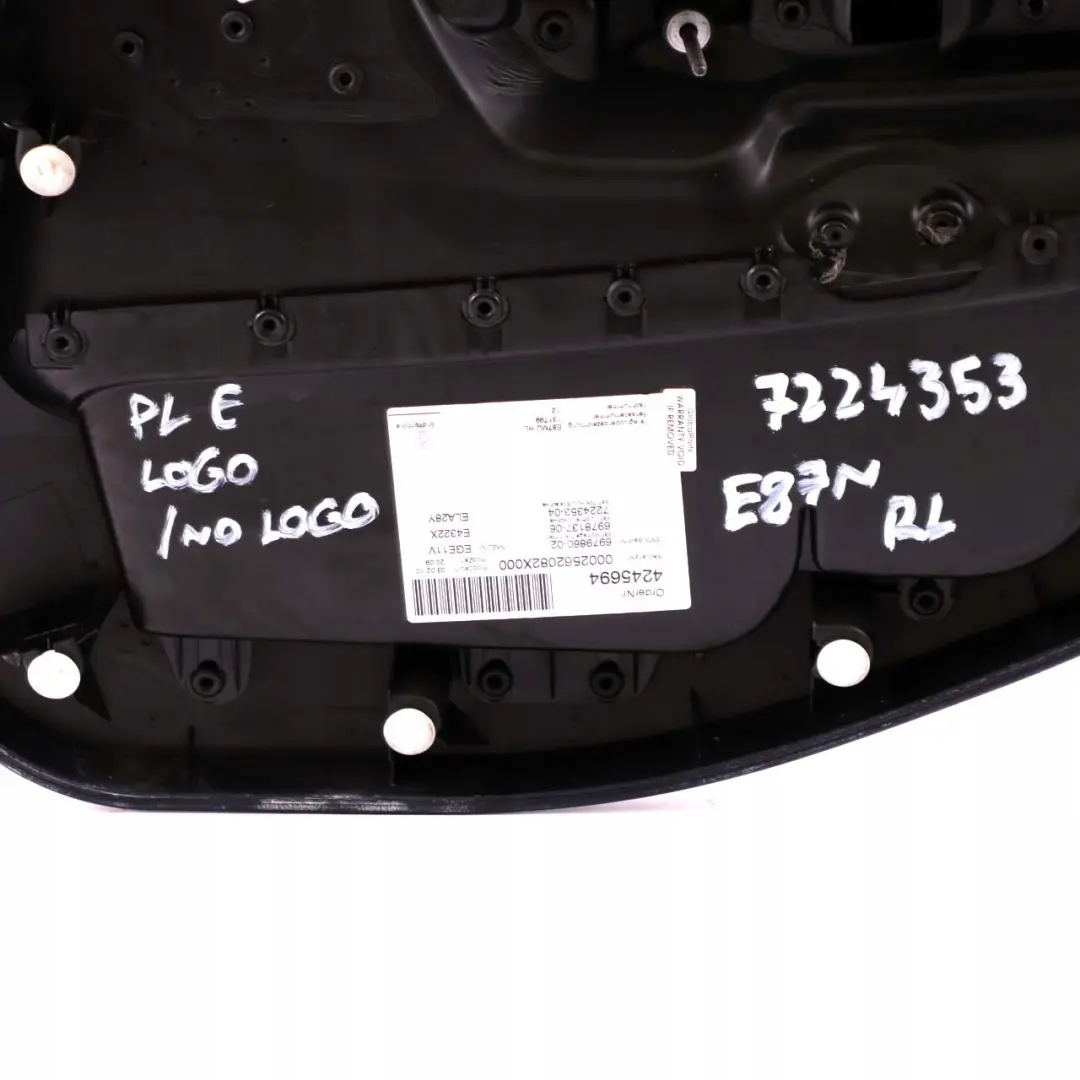 BMW 1 Series E87 LCI Rear Left N/S Door Card Lining Panel Leather Boston Black - SKU 7224353 - Part number 7224353