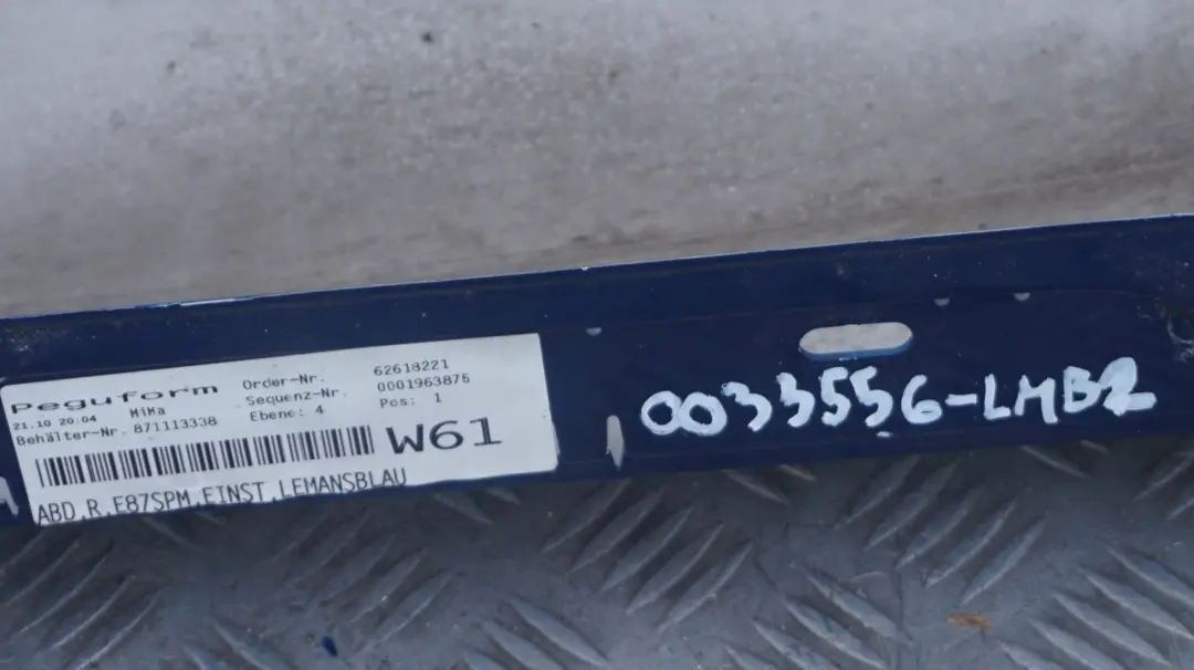 BMW E87 LCI M Sport Listello Portiera Apertura Gonna Destra le Mans Blu Da - SKU 0033556-LMB2 - Numero di parte 51770033556-LMB1