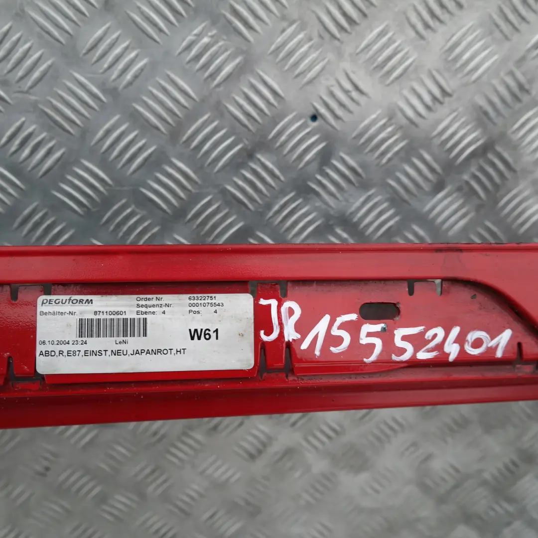 BMW E87 Listello Portiera Apertura Gonna Destra Rosso Giappone Rosso 438 - SKU 0032948-JR3 - Numero di parte 51770032948