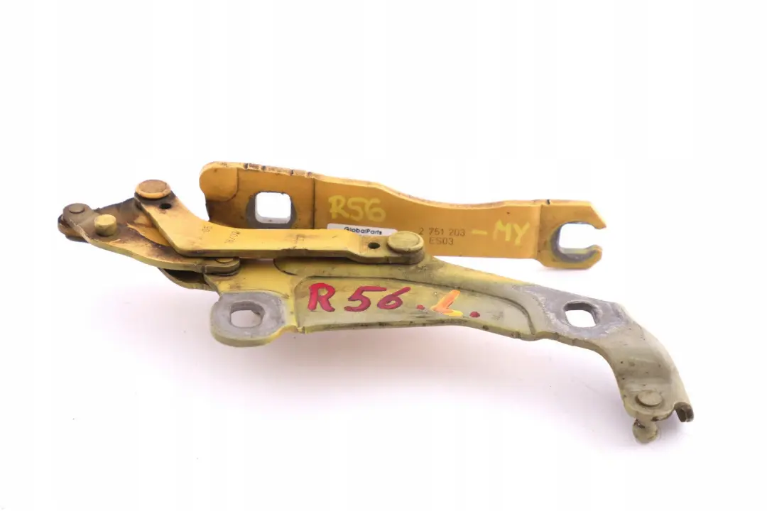 Left Hood Bonnet Hinge Mellow Yellow A58 N/S to BMW Mini Cooper R55 R56 with Part number 2751203 BMW Mini Cooper R55 R56 Left Hood Bonnet Hinge Mellow Yellow A58 N/S - SKU 2751203-MY - Part number 2751203