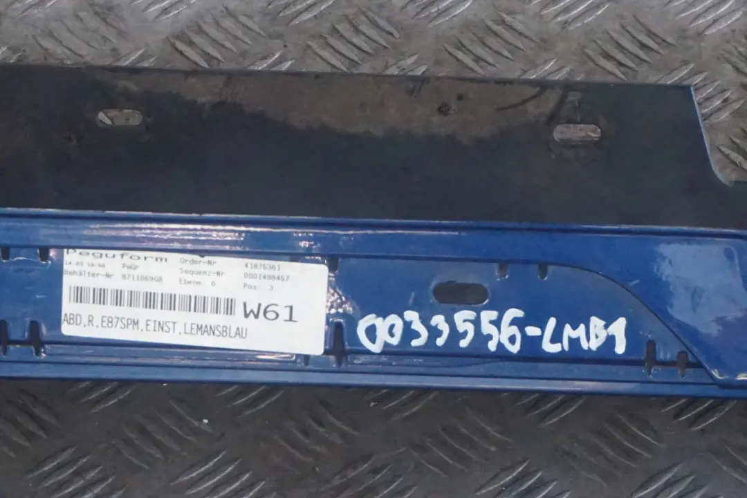 Sill Strip Side Skirt Right O/S Le Mans Blau Blue to BMW 1 Series E87 E87N M SPORT with Part number 0033556 BMW 1 Series E87 E87N M SPORT Sill Strip Side Skirt Right O/S Le Mans Blau Blue - SKU 0033556-LMB1 - Part number 0033556