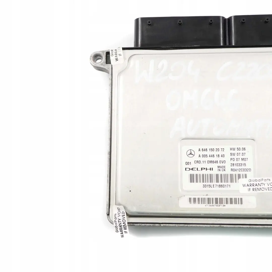  Mercedes-Benz W204 C220CDI Diesel Engine Control Unit Module ECU - SKU A6461502072 - Part number A6461502072