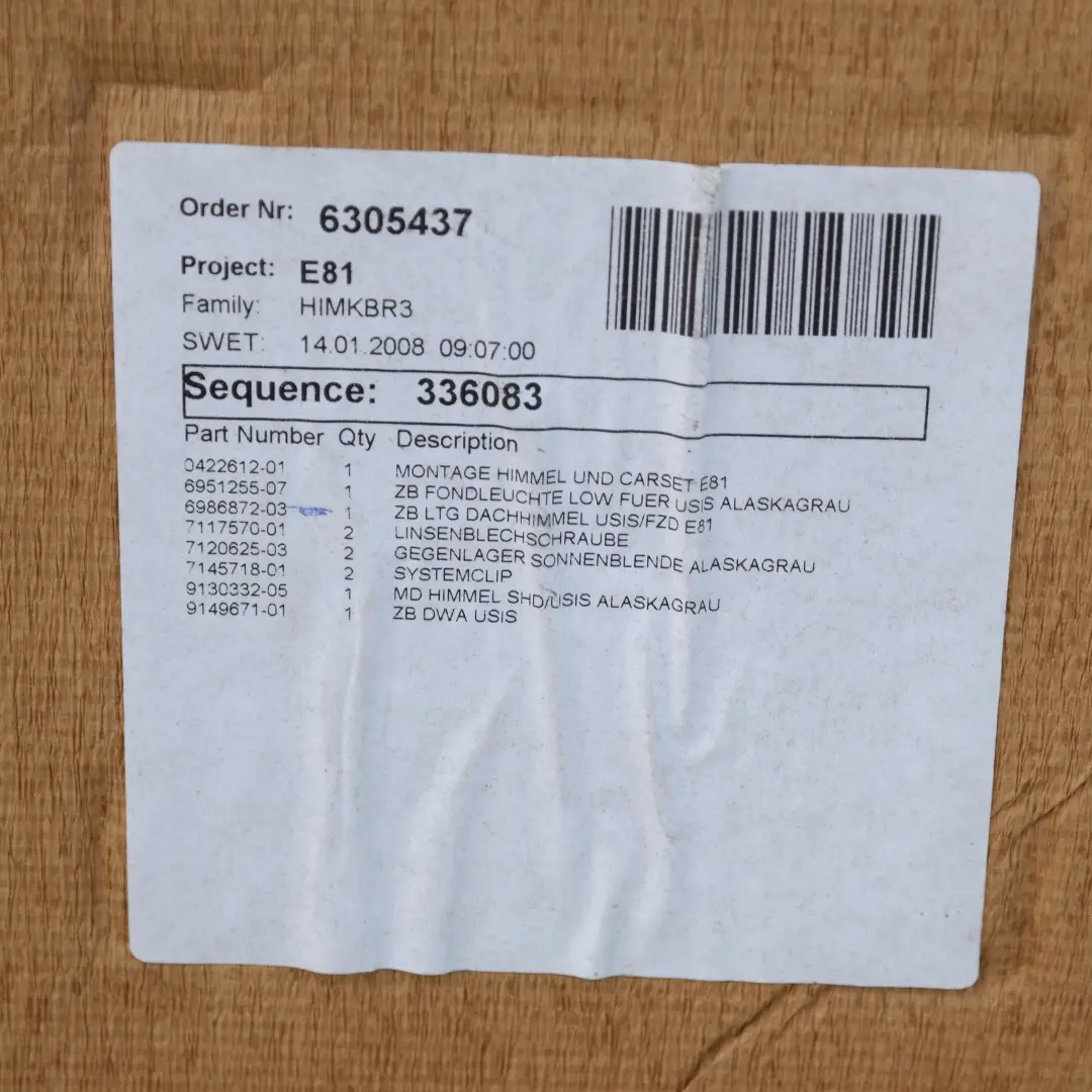 Podsufitka szara do BMW 1 E81 o numerze 51449136328 BMW 1 E81 Podsufitka szara - SKU 9136328 - Numer Części 51449136328