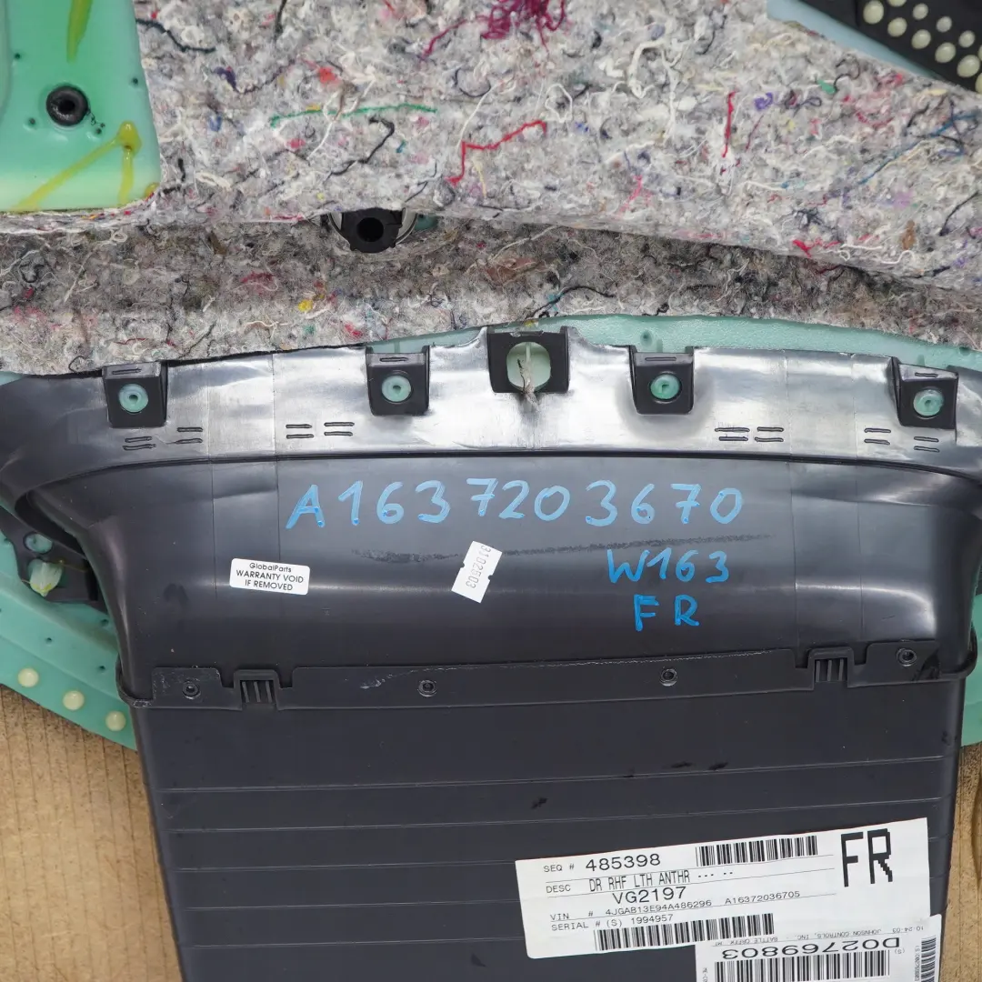  Mercedes-Benz ML W163 Front Right O/S Door Card Trim Panel Black Leather - SKU A1637203670 - Part number A1637203670