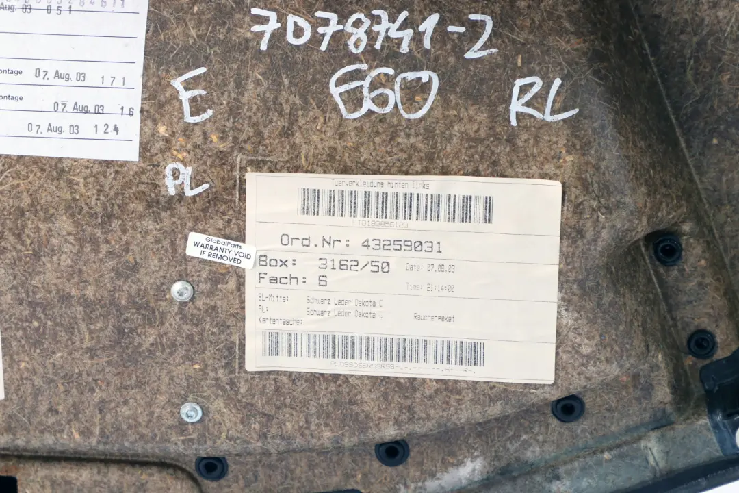 BMW E60 E61 Boczek tapicerka drzwi lewa lewy tył - SKU 7078741 - Numer Części 7078741