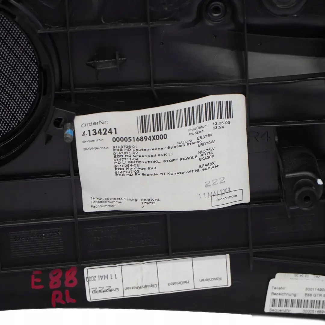 Left N/S Lateral Trim Panel Cloth Pearlpoint Anthracite to BMW 1 E88 Cabrio Rear with Part number 9147711 BMW 1 E88 Cabrio Rear Left N/S Lateral Trim Panel Cloth Pearlpoint Anthracite - SKU 9147711 - Part number 9147711