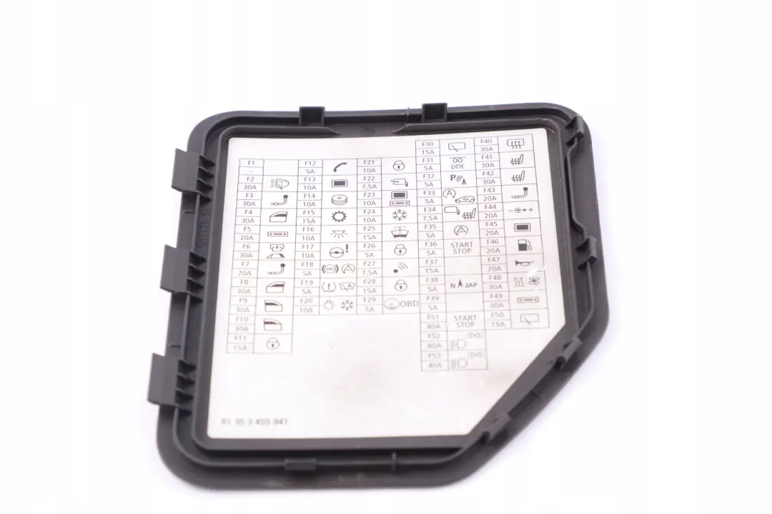 Aufkleber Sicherungsbelegung für Mini One Cooper R56 R55 LCi mit Teilenummer 61353455941 Mini One Cooper R56 R55 LCi Aufkleber Sicherungsbelegung - SKU 3455941 - Teilenummer 61353455941