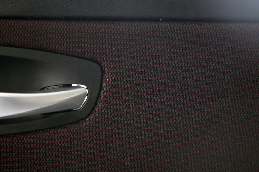 Door Card Trim Panel Front Right O/S Cloth Network Cranberry Red to BMW 1 E81 E82 with Part number 9121238 BMW 1 E81 E82 Door Card Trim Panel Front Right O/S Cloth Network Cranberry Red - SKU 9121238 - Part number 9121238