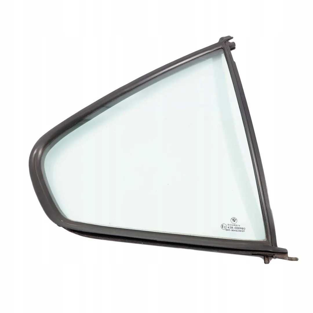 Right O/S Side Quarter Window Glass Green AS2 to BMW 3 Series E36 Saloon Rear with Part number 8122414 BMW 3 Series E36 Saloon Rear Right O/S Side Quarter Window Glass Green AS2 - SKU 8122414 - Part number 8122414