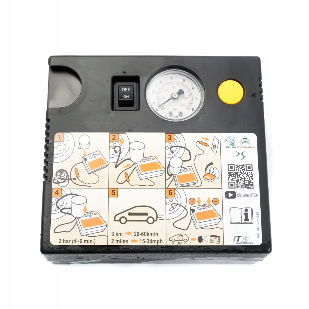 Original Citroen DS Peugeot Reifendichtung Reifenpannen Compresseur Kit pour à propos du numéro de pièce 9616284980 Original Citroen DS Peugeot Reifendichtung Reifenpannen Compresseur Kit - SKU 9616284980 - Numéro de pièce 9616284980