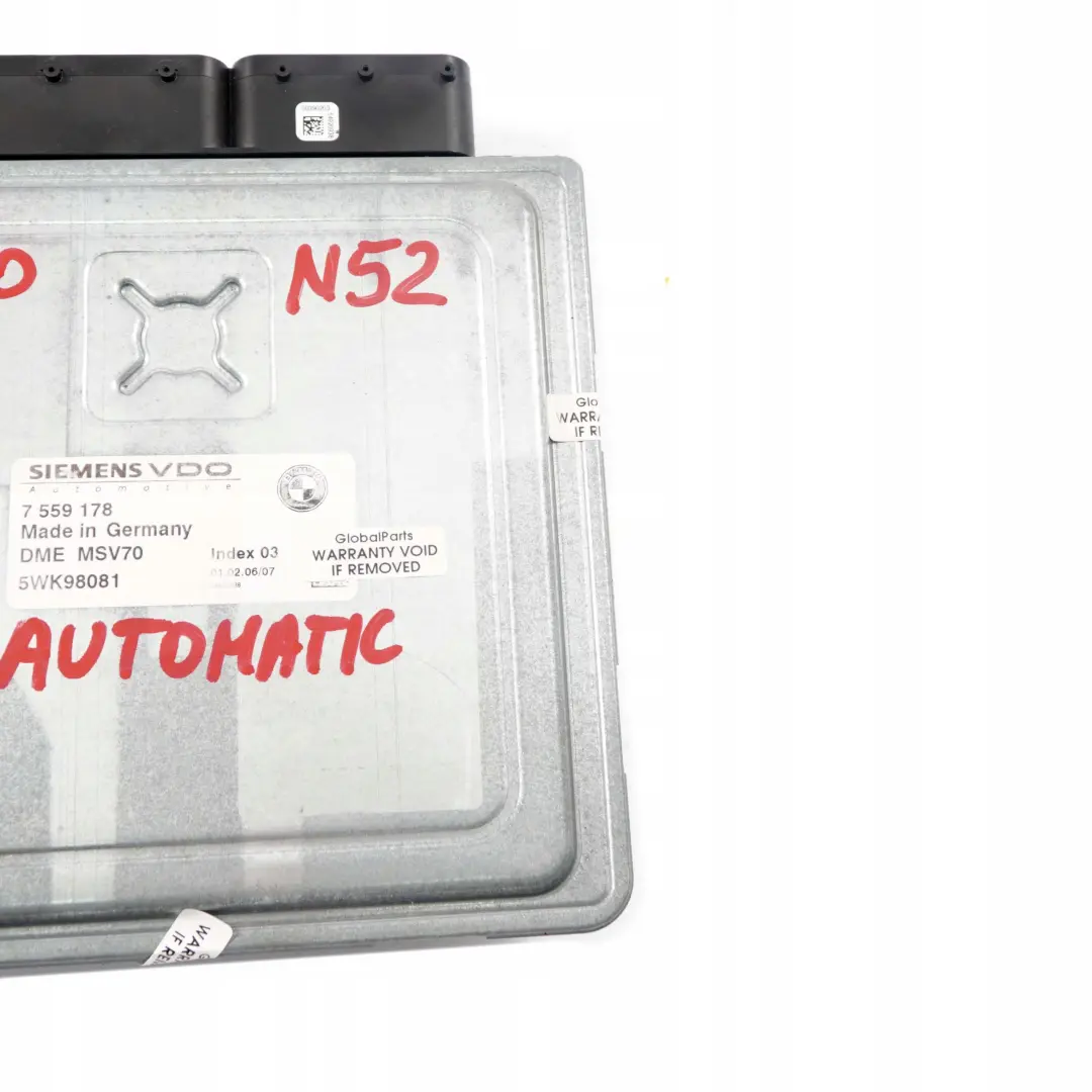 N52 Engine ECU DME Automatic Gearbox to BMW E60 E63 E65 E85 E87 E90 E91 with Part number 7559178 BMW E60 E63 E65 E85 E87 E90 E91 N52 Engine ECU DME Automatic Gearbox - SKU 7559178 - Part number 7559178