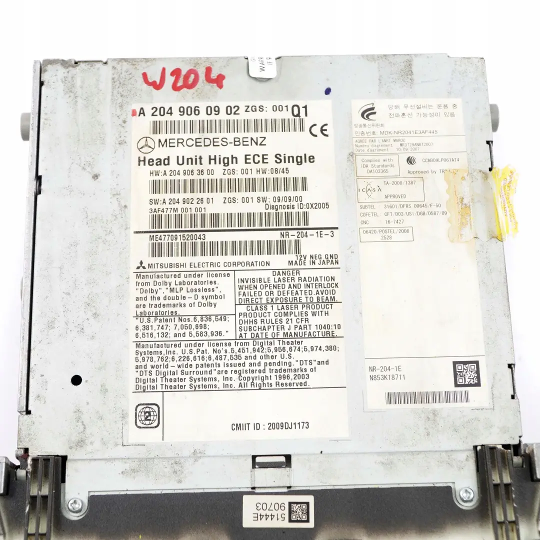 Mercedes-Benz C-Class W204 COMAND Navi CD Player Radio Head Unit to with Part number A2049060902 Mercedes-Benz C-Class W204 COMAND Navi CD Player Radio Head Unit - SKU A2049060902 - Part number A2049060902