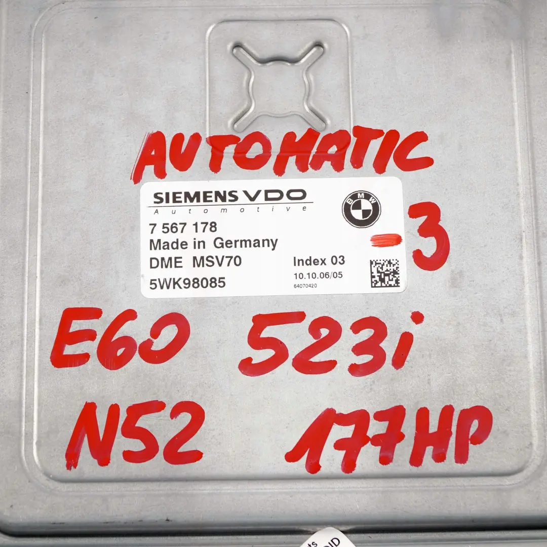 N52 177PS Steuergerät DME CAS3 Schlüssel Automat für BMW E60 E90 523i 323i mit Teilenummer 7567178 BMW E60 E90 523i 323i N52 177PS Steuergerät DME CAS3 Schlüssel Automat - SKU 7567178-3 - Teilenummer 7567178