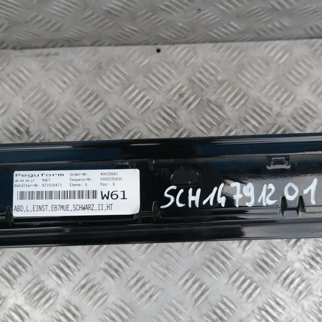 Listón de umbral faldón lateral izquierdo Schwarz 2 Negro II para BMW E87 LCI E87N con número de pieza 51770036145 BMW E87 LCI E87N Listón de umbral faldón lateral izquierdo Schwarz 2 Negro II - SKU 0036145-SCH4 - Número de pieza 51770036145