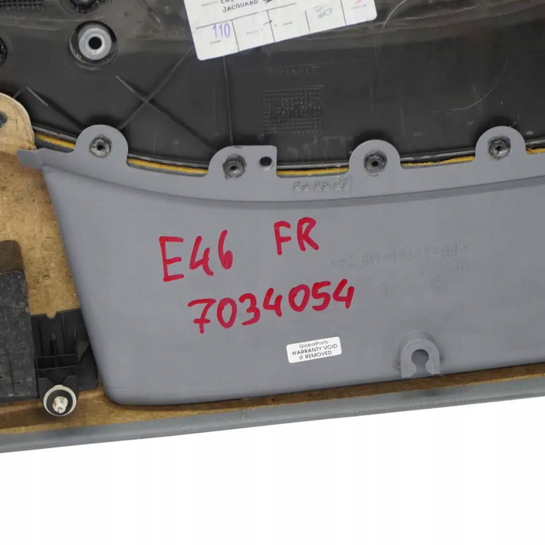 Front Right O/S Trim Panel Door Card Cloth Fabric Grey to BMW 3 E46 Saloon Touring with Part number 7043054 BMW 3 E46 Saloon Touring Front Right O/S Trim Panel Door Card Cloth Fabric Grey - SKU 7043054 - Part number 7043054