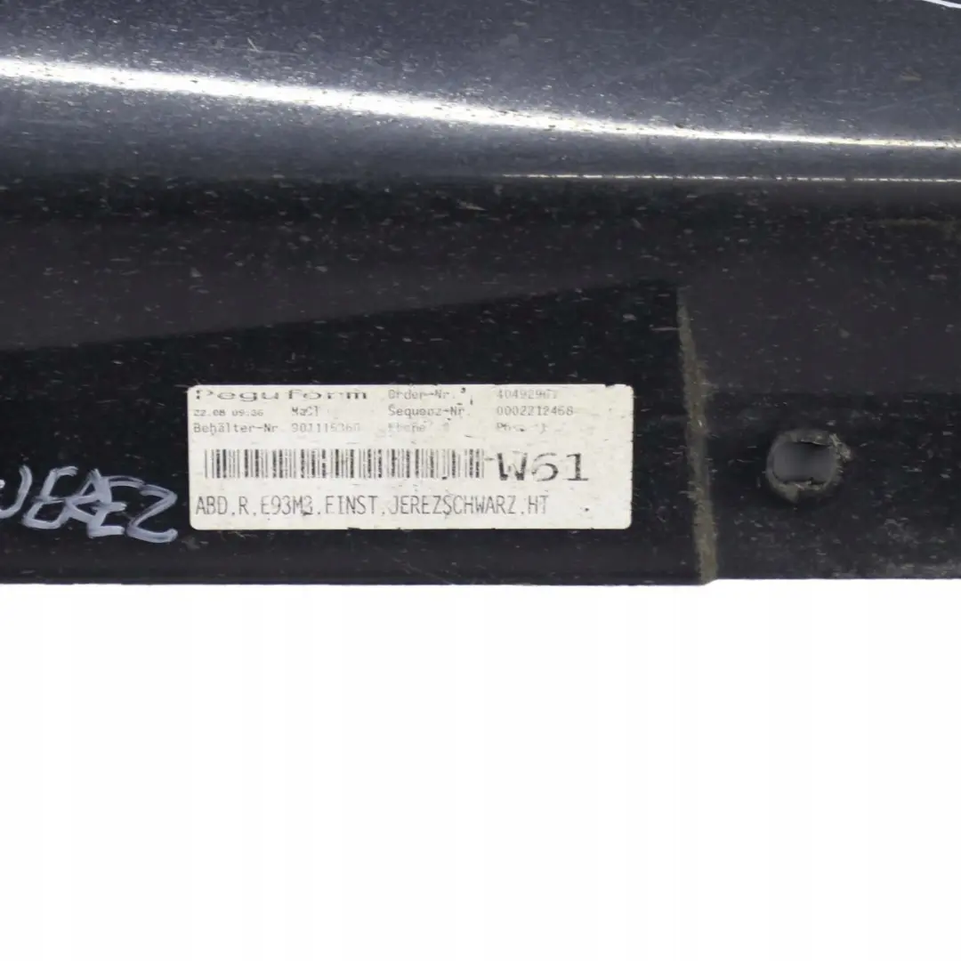 Listello Portiera Gonna Destra Nero Jerez - A73 per BMW E93 M3 Cabrio con numero di parte 0037012 BMW E93 M3 Cabrio Listello Portiera Gonna Destra Nero Jerez - A73 - SKU 0037012-JEREZ - Numero di parte 0037012