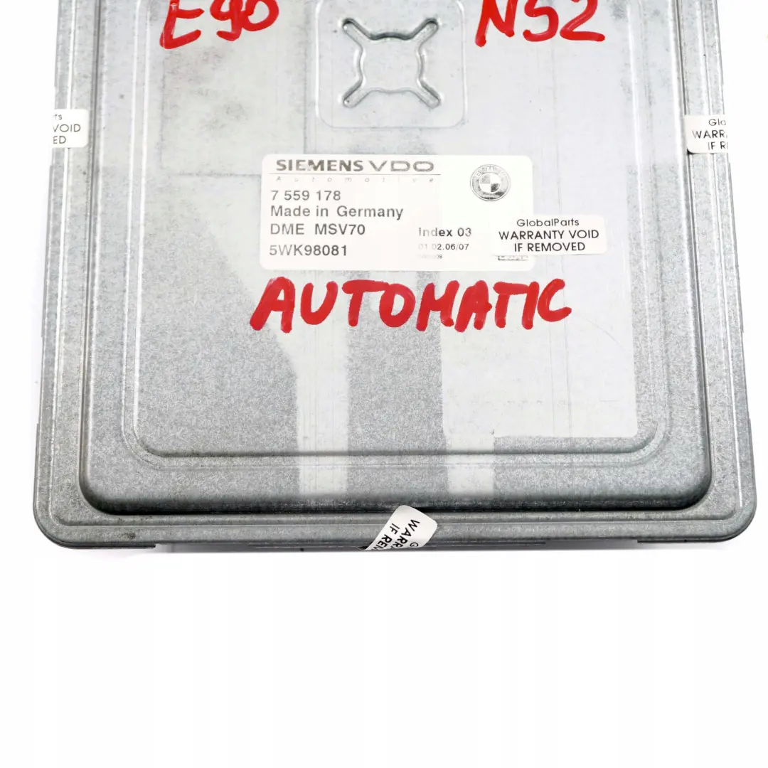 BMW E60 E63 E65 E85 E87 E90 E91 N52 Engine ECU DME Automatic Gearbox - SKU 7559178 - Part number 7559178