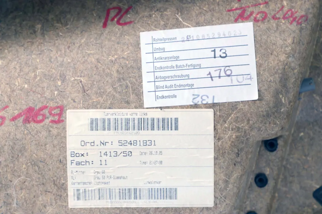 BMW 5 Reihe E60 E61 Türverkleidung Vorn Links Grau Grey 5141 - SKU 7076169 - Teilenummer 7076169