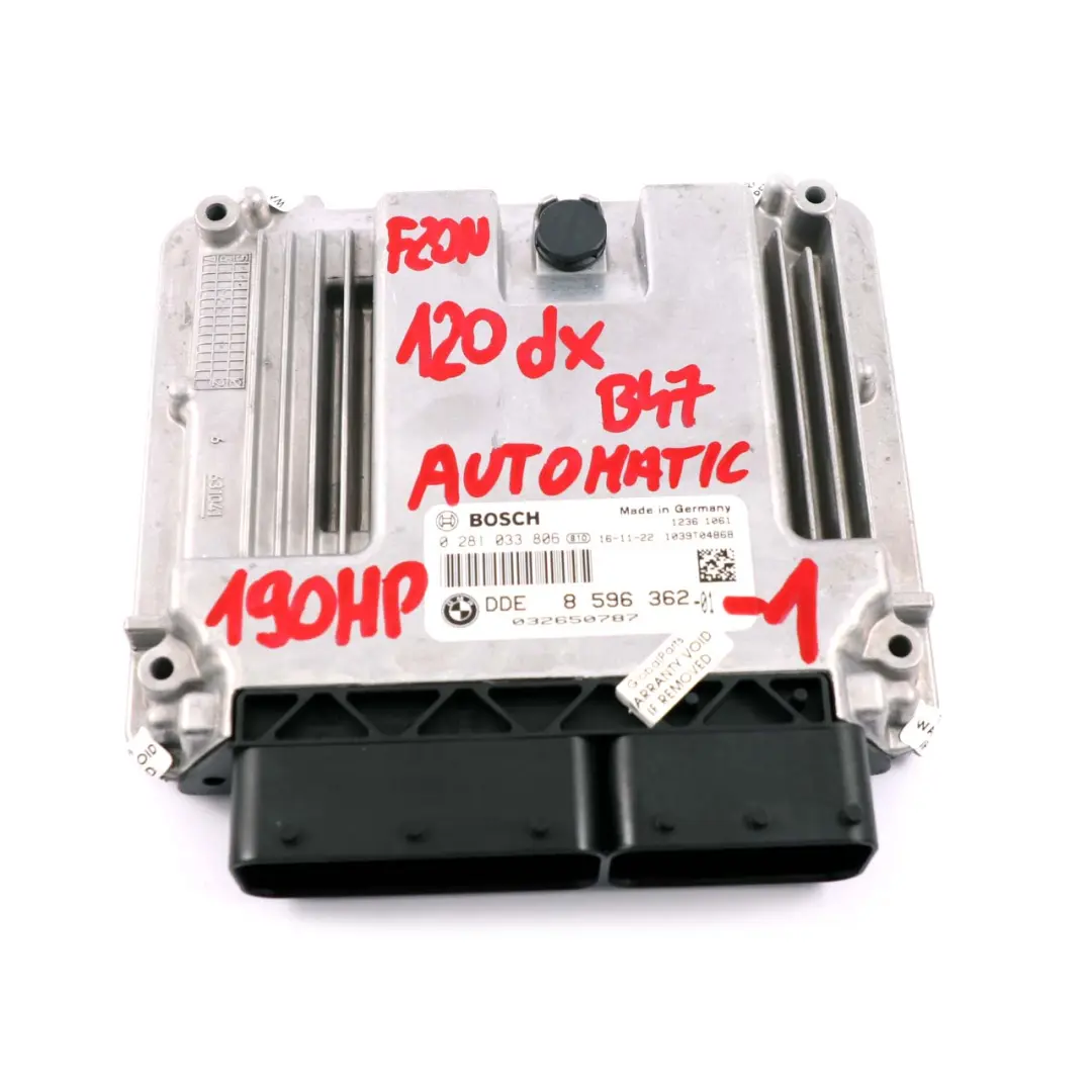120dX 320dX B47 Engine ECU Kit DDE FEM + Key Automatic to BMW F20 F30 LCI with Part number 8596362 BMW F20 F30 LCI 120dX 320dX B47 Engine ECU Kit DDE FEM + Key Automatic - SKU 8596362-1 - Part number 8596362