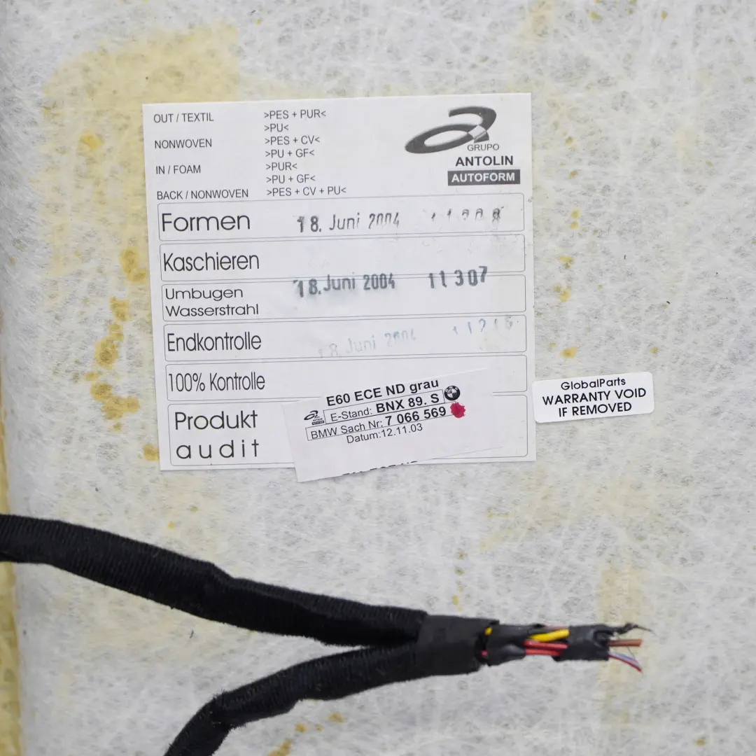 Headlining Moulded Roof Lining Himmelgrau Grey to BMW 5 Series E60 Saloon with Part number 51447066569 BMW 5 Series E60 Saloon Headlining Moulded Roof Lining Himmelgrau Grey - SKU 7066569 - Part number 51447066569