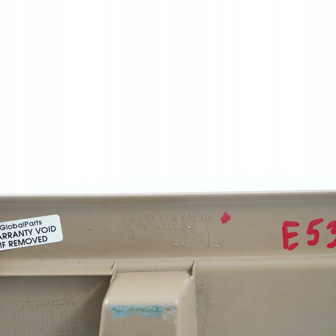 Left Side N/S Entrance Door Sill Cover Hellbeige to BMW X5 Series E53 Rear with Part number 8254295 BMW X5 Series E53 Rear Left Side N/S Entrance Door Sill Cover Hellbeige - SKU 8402109 - Part number 8254295