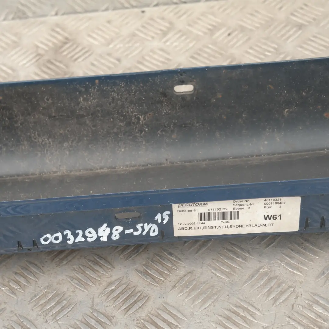 Sill Strip Side Skirt Right O/S Sydneyblau Sydney Blau Blue to BMW 1 SERIES 15 E87 with Part number 32948 BMW 1 SERIES 15 E87 Sill Strip Side Skirt Right O/S Sydneyblau Sydney Blau Blue - SKU 0032948-SYD15 - Part number 32948