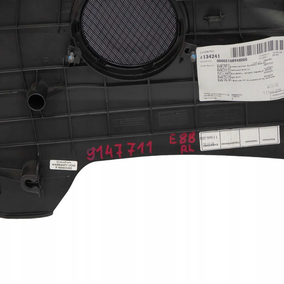 Left N/S Lateral Trim Panel Cloth Pearlpoint Anthracite to BMW 1 E88 Cabrio Rear with Part number 9147711 BMW 1 E88 Cabrio Rear Left N/S Lateral Trim Panel Cloth Pearlpoint Anthracite - SKU 9147711 - Part number 9147711