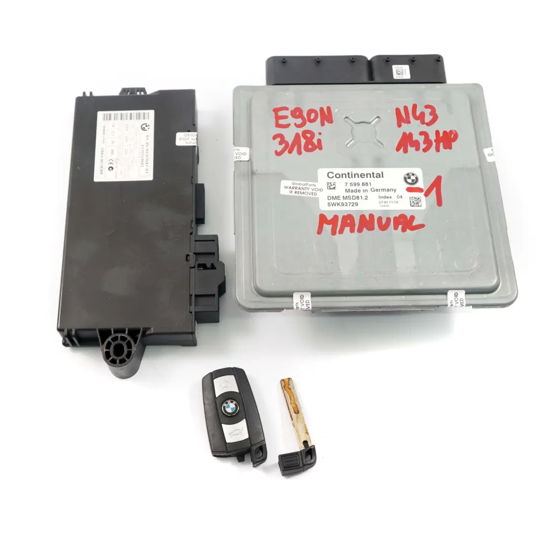 BMW E87 LCI E90 E91 118i 318i Petrol N43 143HP ECU KIT DME CAS3 + Key - SKU 7599881-1 - Part number 7599881