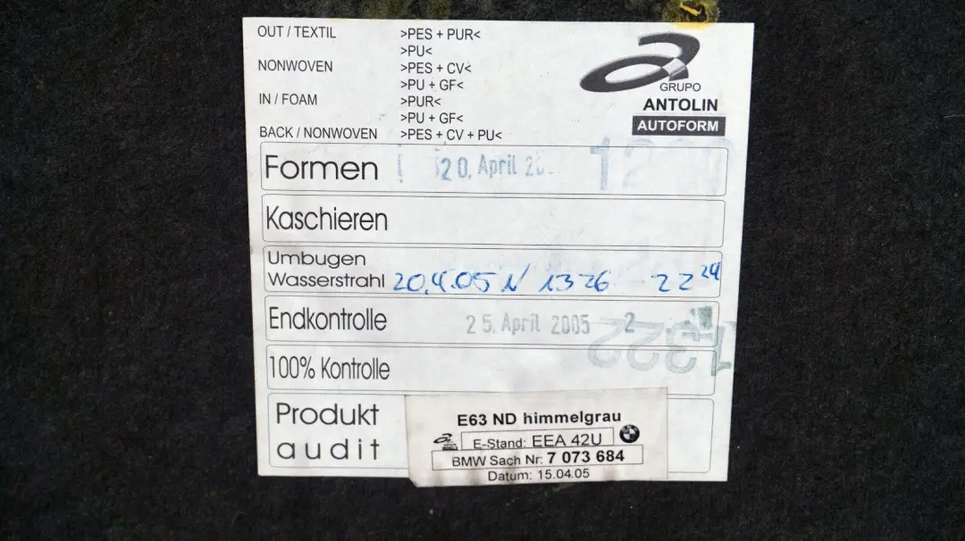 Genuine BMW 6 SERIES E63 Coupé Headlining Roof Lining Himmelgrau Grau Grey to with Part number 6953198 Genuine BMW 6 SERIES E63 Coupé Headlining Roof Lining Himmelgrau Grau Grey - SKU 6953198 - Part number 6953198