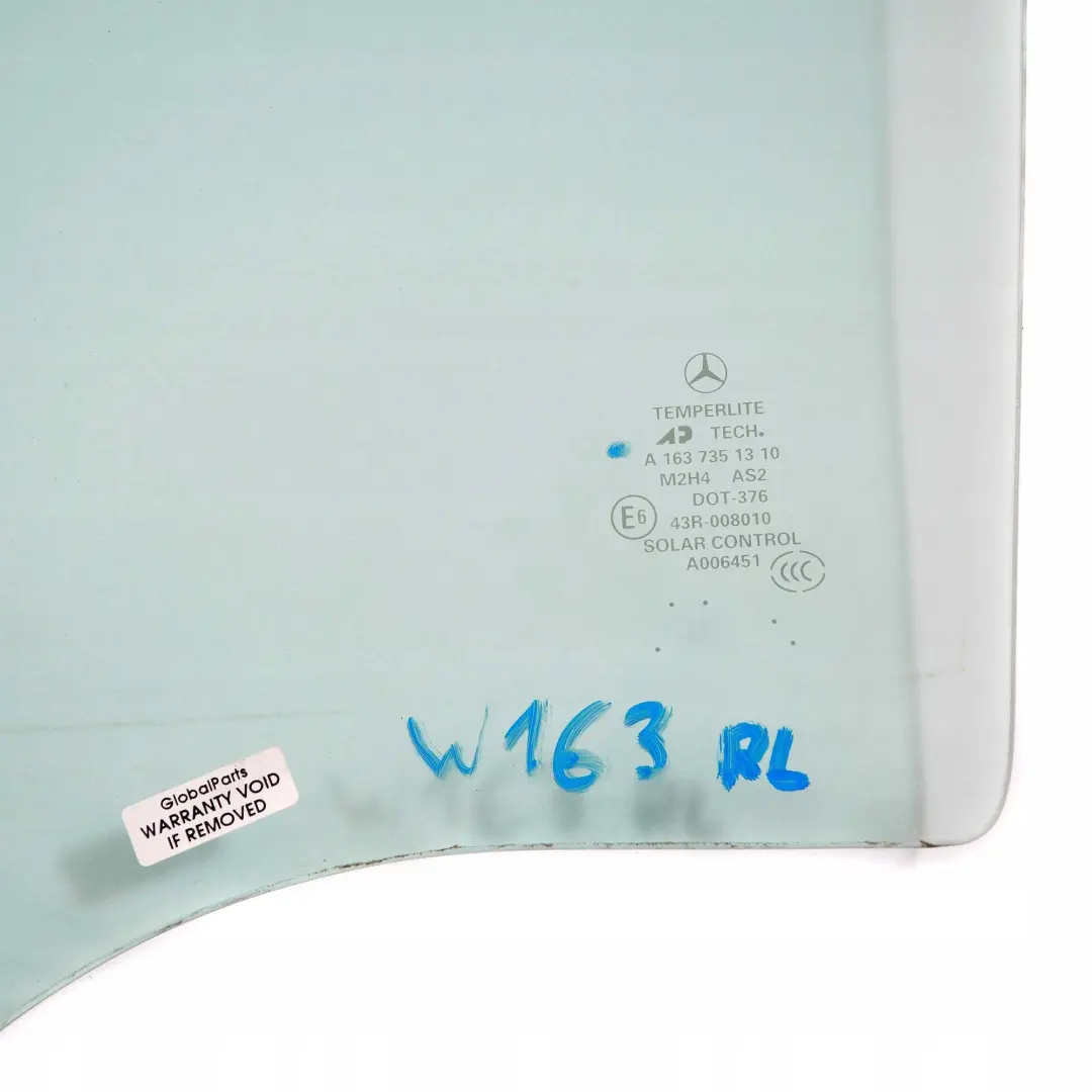 Mercedes-Benz M-Class ML W163 Rear Left N/S Door Window Glass Green AS2 to with Part number A1637351310 Mercedes-Benz M-Class ML W163 Rear Left N/S Door Window Glass Green AS2 - SKU A1637351310 - Part number A1637351310