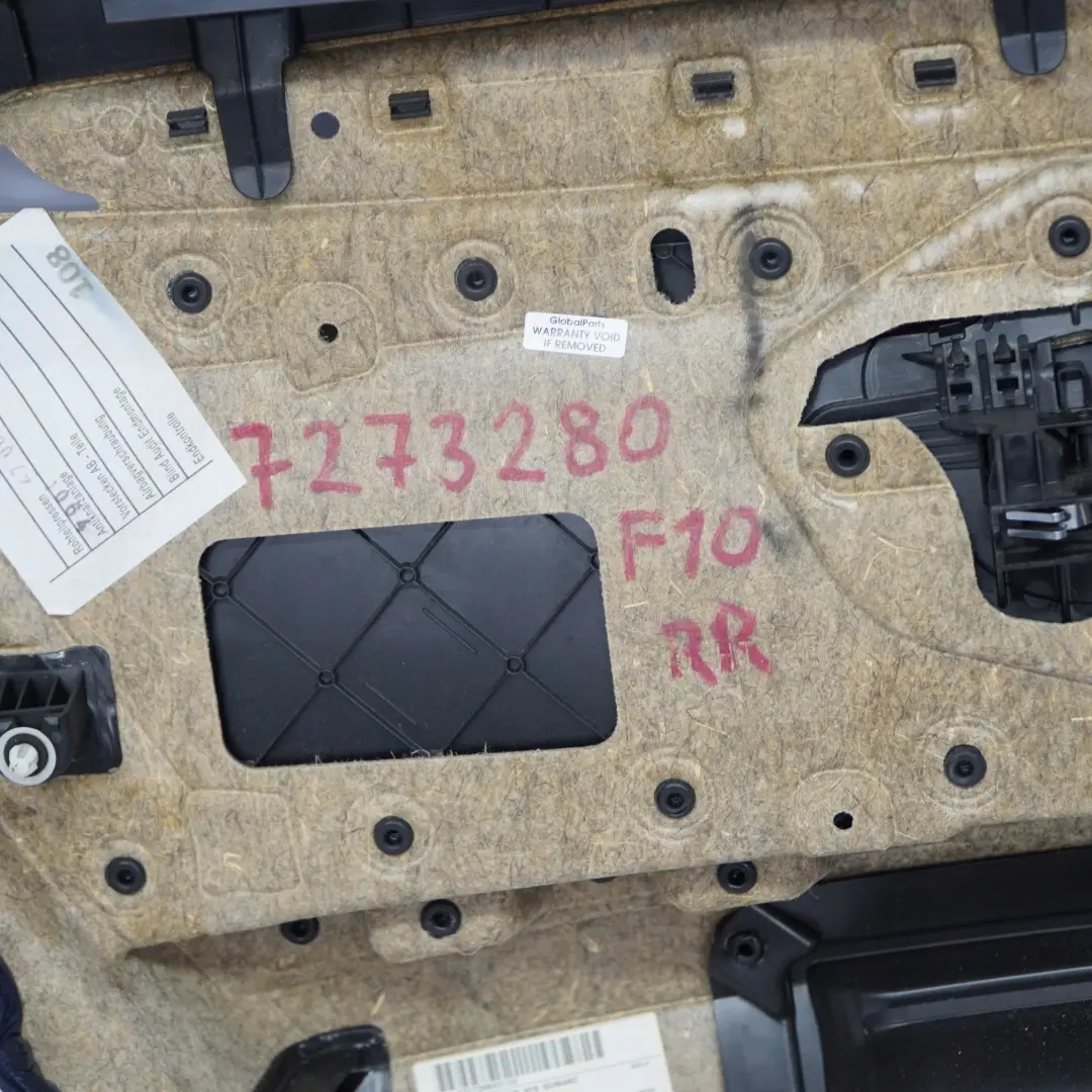 BMW 5 Reihe F10 F11 Türverkleidung Türpappe Hinten Rechts Leder Schwarz - SKU 7273280 - Teilenummer 7273280
