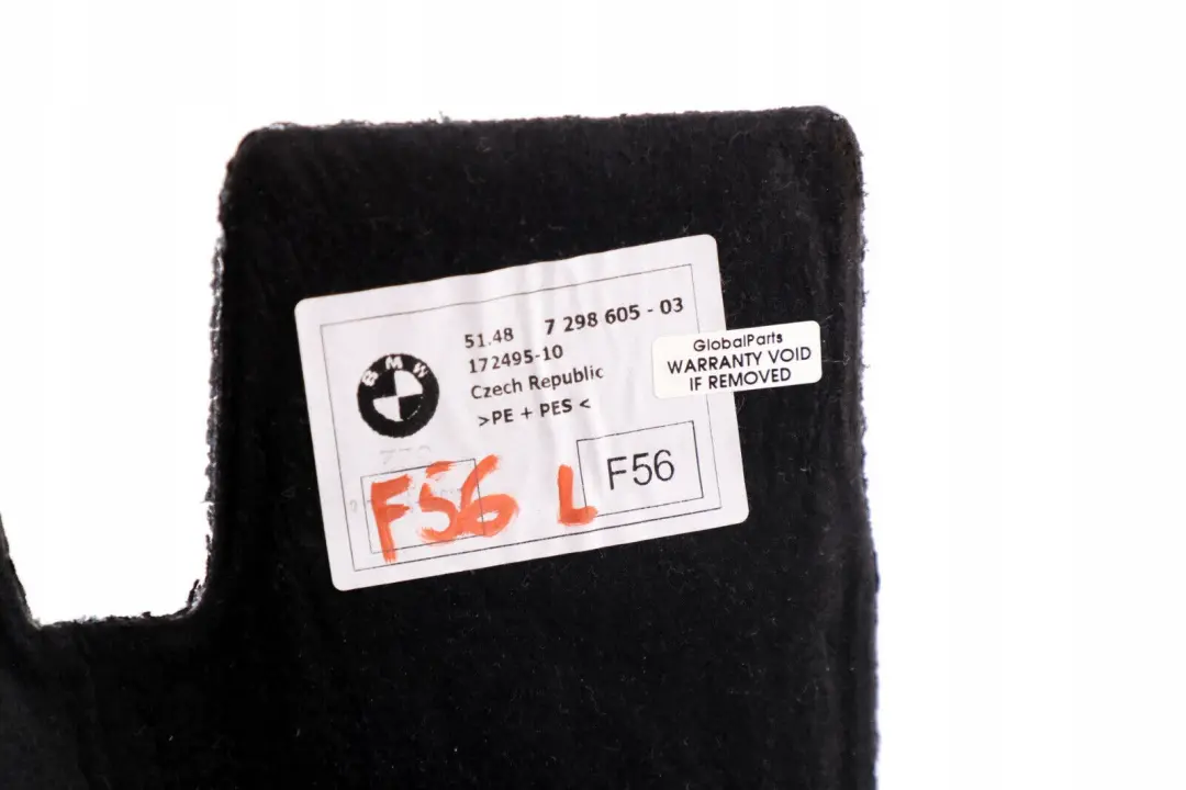 Aislamiento Acustico Maletero Paso De Rueda Izquierdo para Mini F56 con número de pieza 7298605 Mini F56 Aislamiento Acustico Maletero Paso De Rueda Izquierdo - SKU 7298605 - Número de pieza 7298605