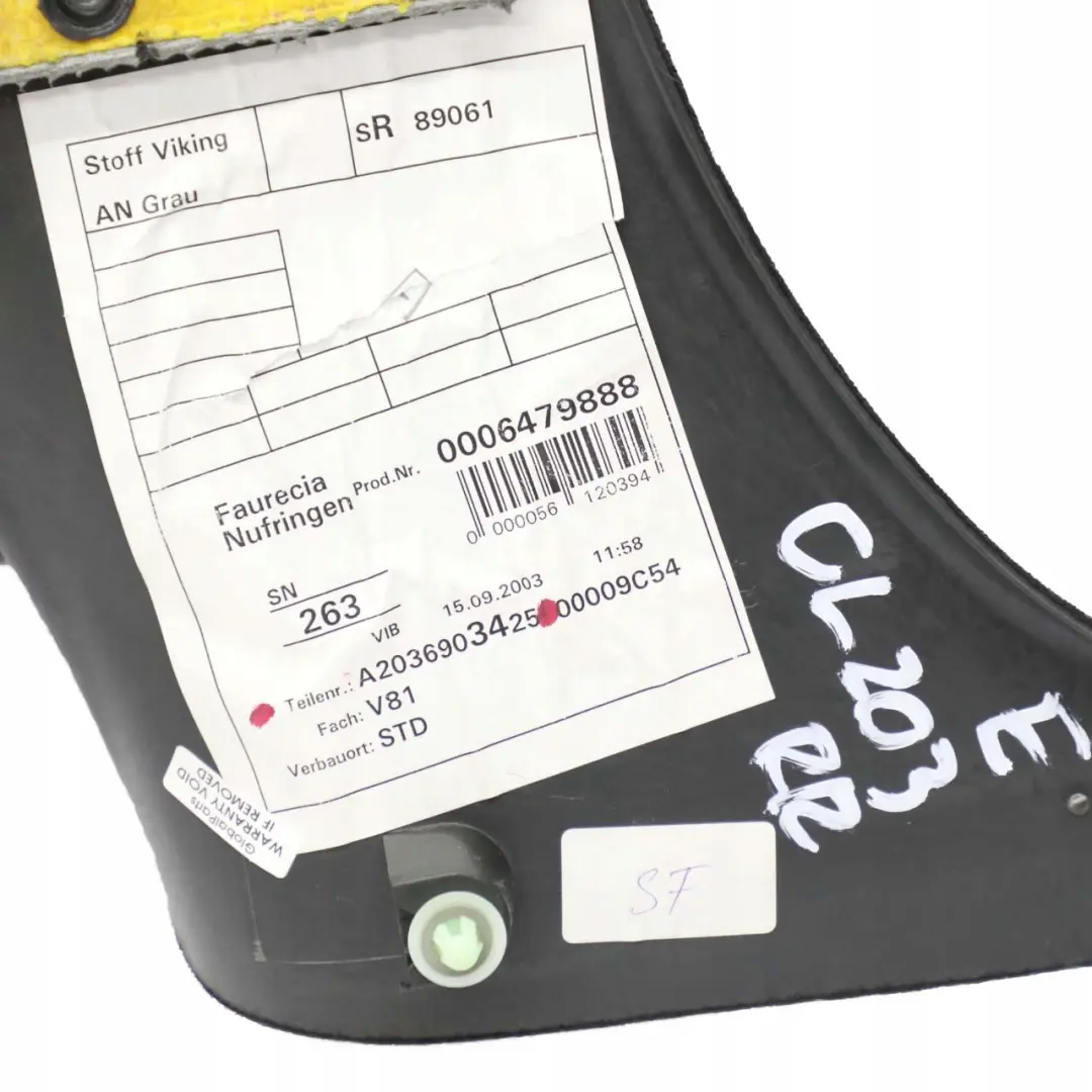  Mercedes-Benz CL203 W203 Rivestimento Laterale Posteriore Dx Tessuto Antracite - SKU A2036903425 - Numero di parte A2036903425