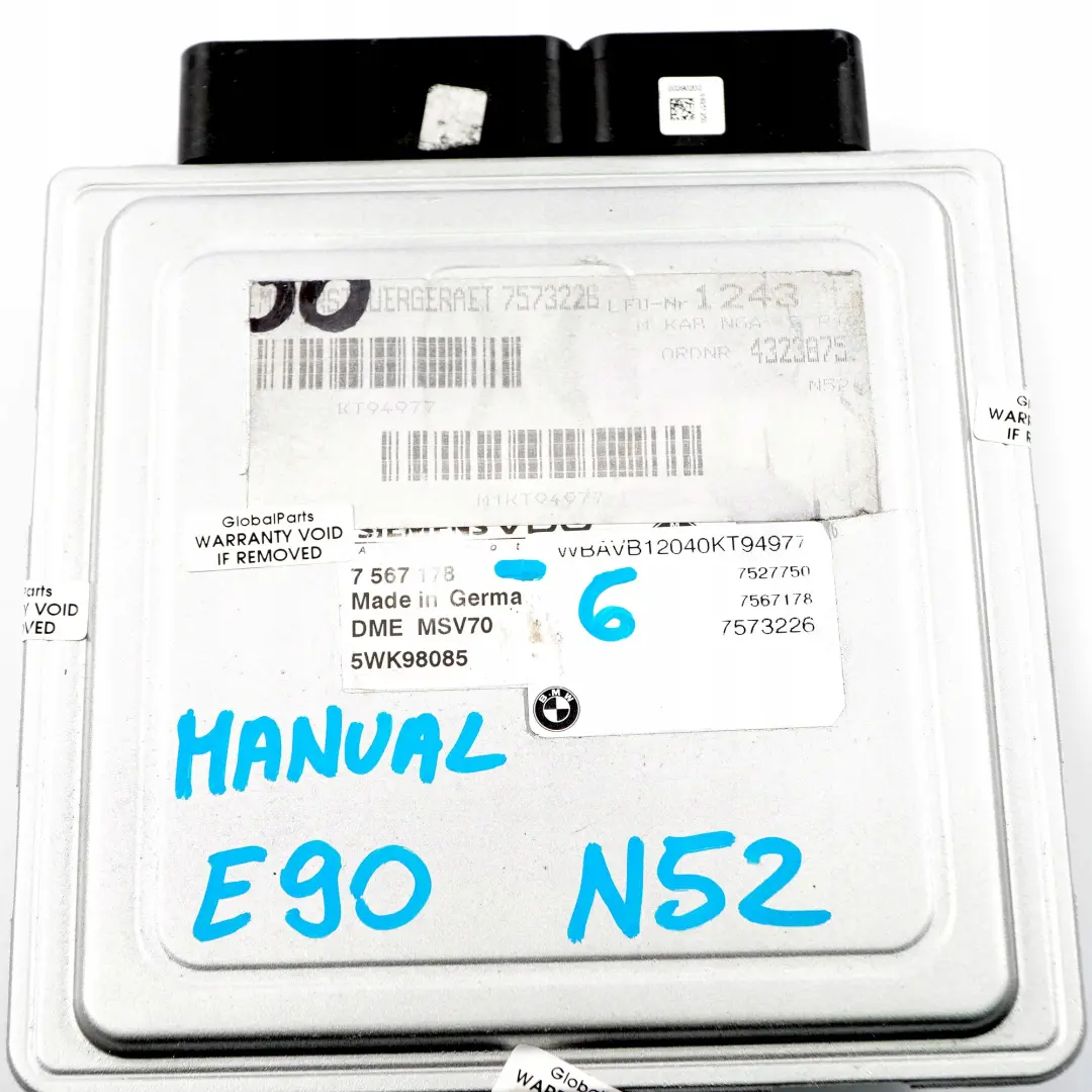 BMW E60 E65 E85 E90 E91 Petrol N52 ECU Engine Control Unit DME Manual - SKU 7567178-6 - Part number 7567178