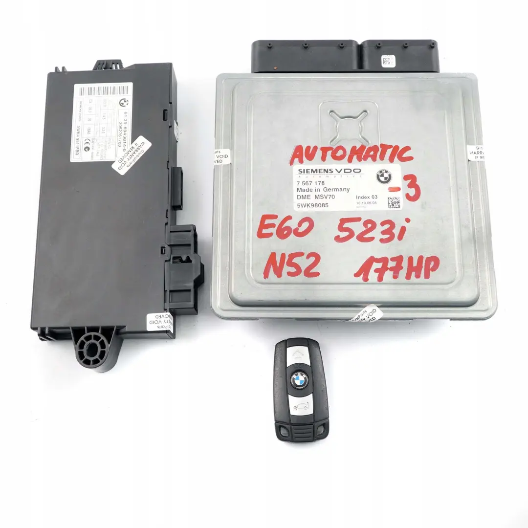 N52 177HP ECU Kit DME CAS3 + Key Automatic to BMW E60 E90 523i 323i Petrol with Part number 7567178 BMW E60 E90 523i 323i Petrol N52 177HP ECU Kit DME CAS3 + Key Automatic - SKU 7567178-3 - Part number 7567178